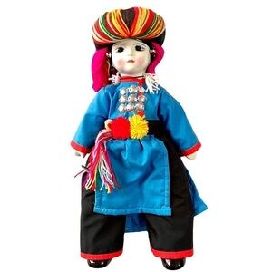 Vintage Thailand Lisu Hill Tribe Village 13” Female Porcelain Doll